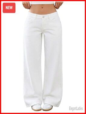 Low-Rise Baggy Wide Leg Jeans for Women Y2K Denim Pants